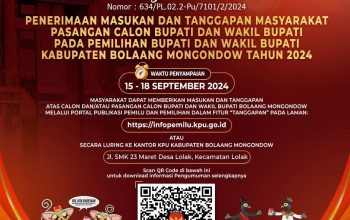 KPU Bolmong Resmi Membuka Penerimaan Masukan Dan Tanggapan Masyarakat Untuk Pilkada Serentak 2024